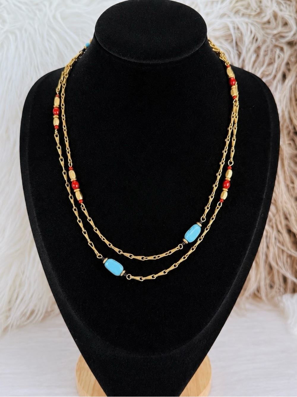 Vintage Avon Goldtone Necklace with Red and Blue Accents